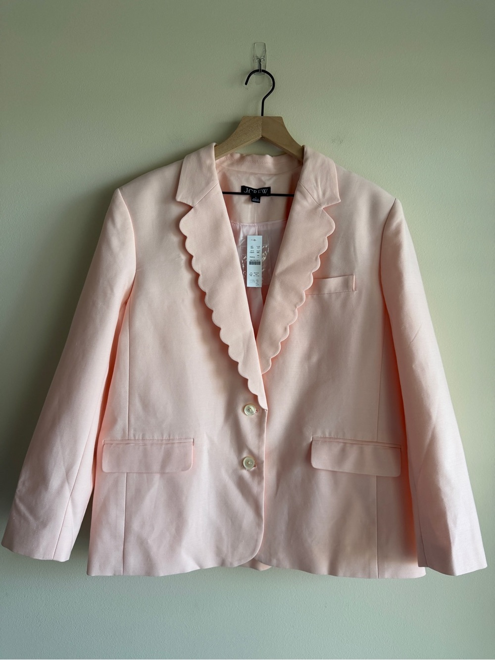 J.Crew Gamine Scallop-Trim Blazer Gramercy Linen Blend Pink Size L NWT - Picture 3 of 14